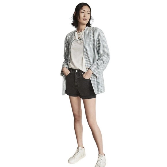 Madewell Linen Dorset Blazer in Gingham Check Womens Size Small Blue White $152 - Picture 1 of 12
